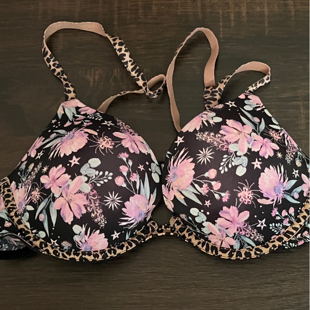 Victoria's Secret Black and Pink Floral Bra
